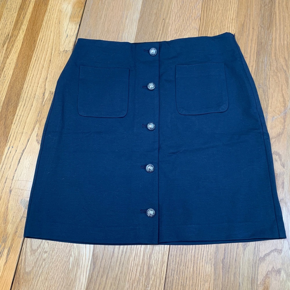 Ann Taylor Navy Blue Button Front A-Line Mini Skirt Petite Size‎ 8P 851674 NWT